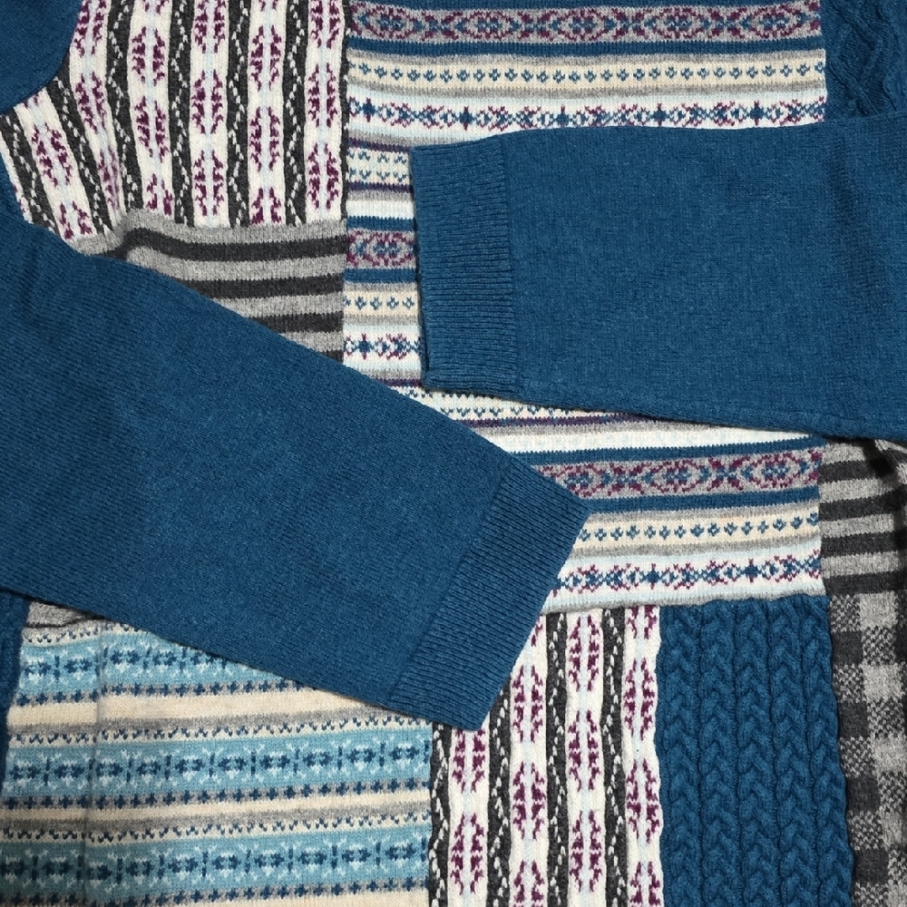 Talbots Teal Patchwork Turtleneck Sweater - image 4